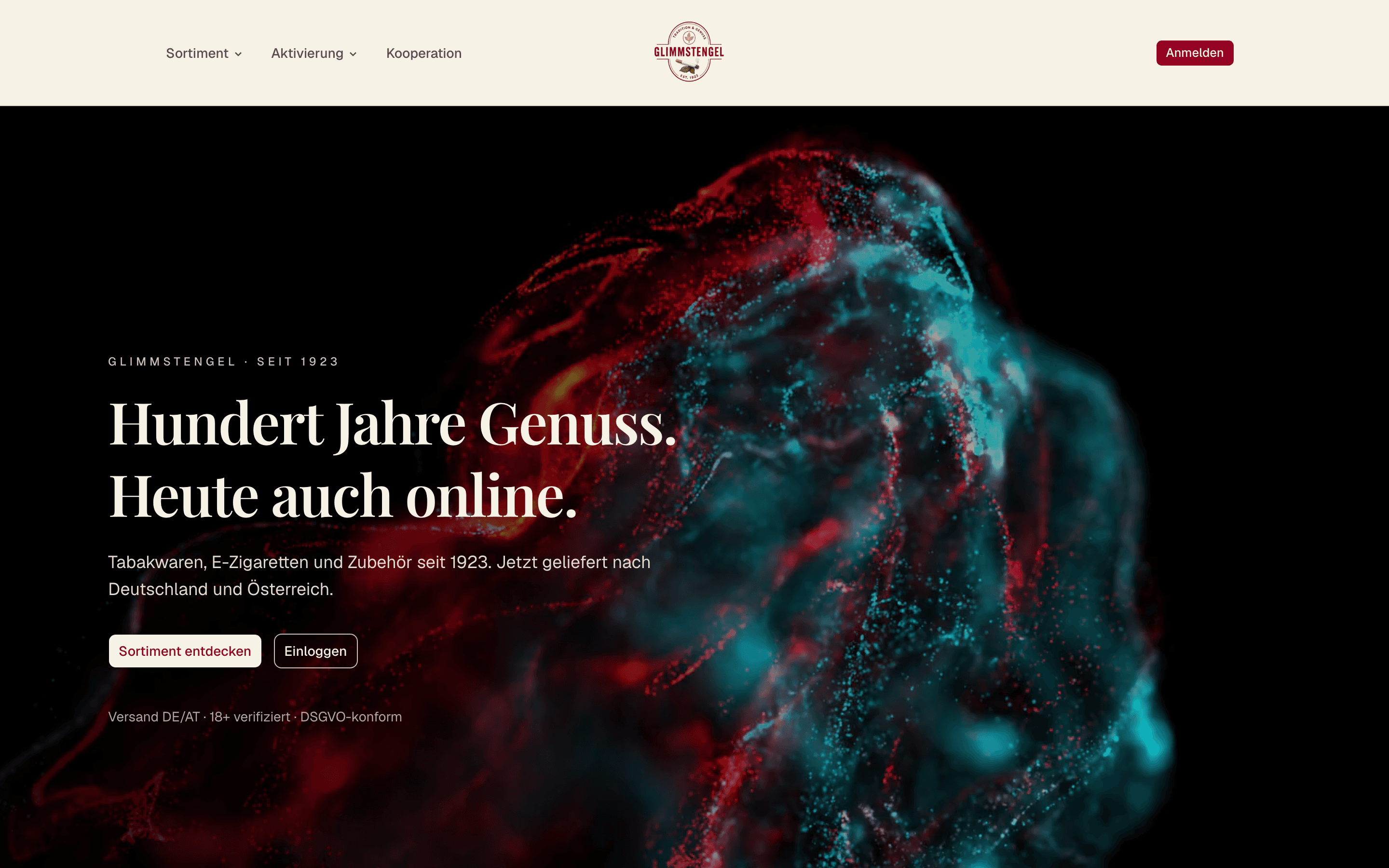 Screenshot der Website glimmstengel.com
