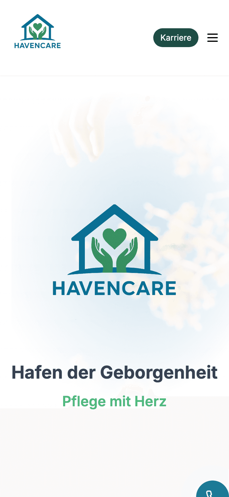 Screenshot der Website havencare-pflegedienst.de (Mobil)